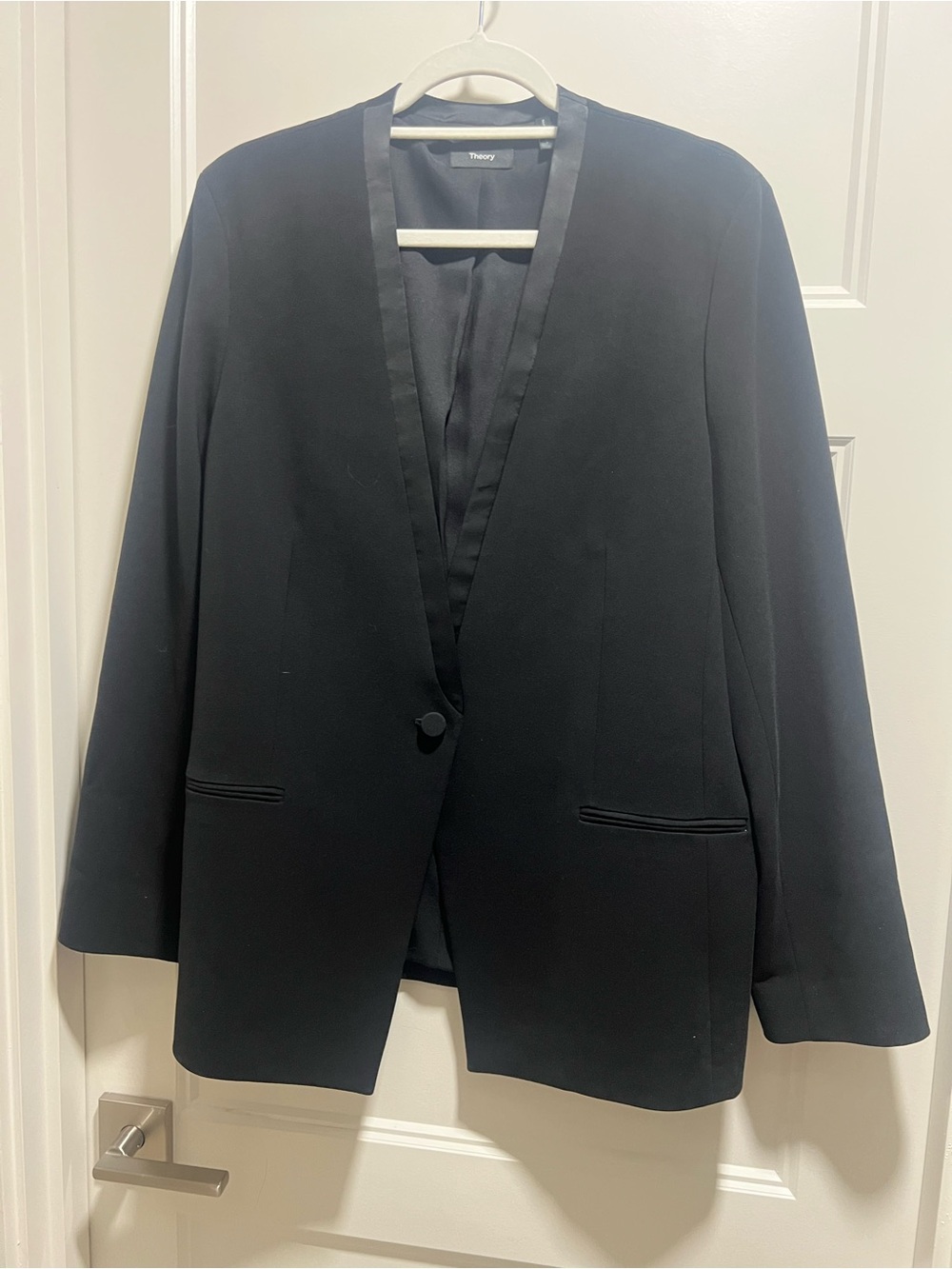 Theory Black Satin-Trim Single-Button Blazer